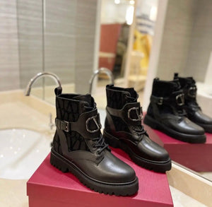 V Logo Combat Boots