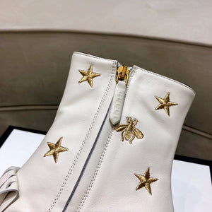 Leather Embroidered Ankle Boots