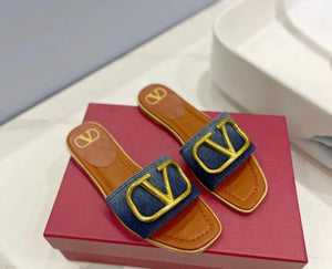 V Logo Denim Sandals