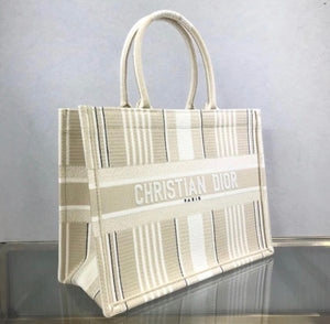 Book Tote Beige Stripes