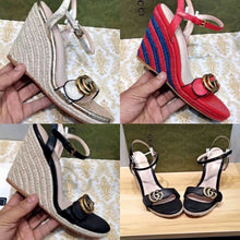 Load image into Gallery viewer, Leather Espadrille Wedges
