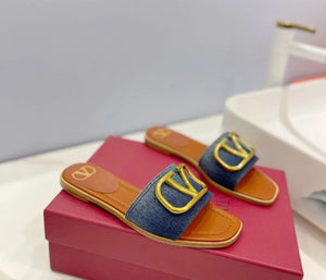 V Logo Denim Sandals