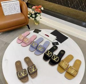 V Logo Slide Sandals