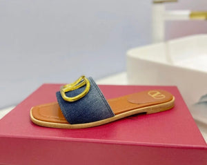 V Logo Denim Sandals